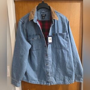 Chaps Blue Denim Jacket with Tan Collar XL Flannel Lined